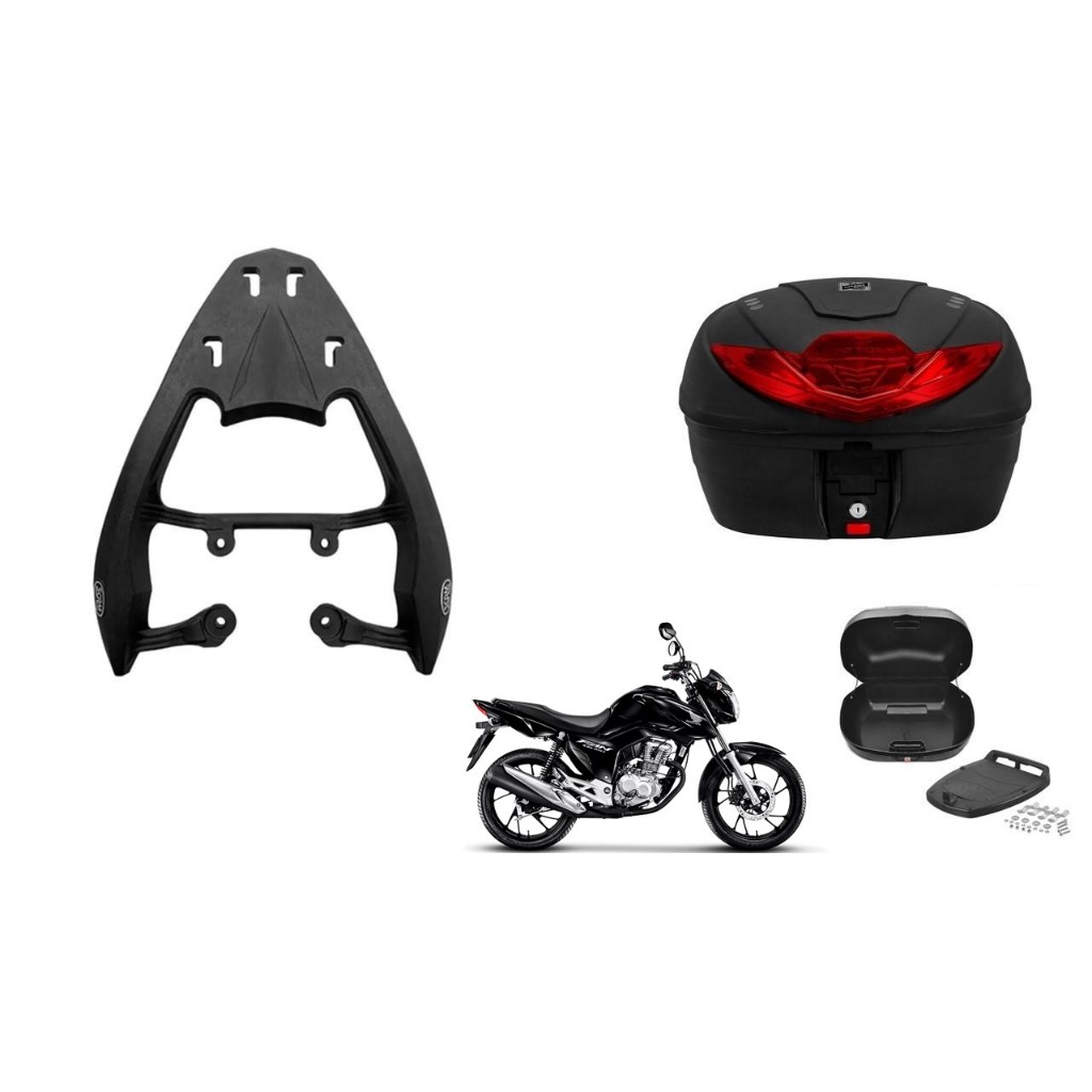 Kit Suporte Bagageiro Scam + Baú Bauleto Smart Box 35l Protork Honda Cg 150 Start Fan 160 Fan160 Bauleto Até 2024