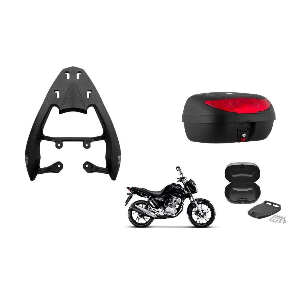 Kit Suporte de Bagageiro Scam + Bauleto Baú 45L Honda Cg 125 150 160 Fan Start 2018 2019 2020 2021 2022 2023 2024 Cg160