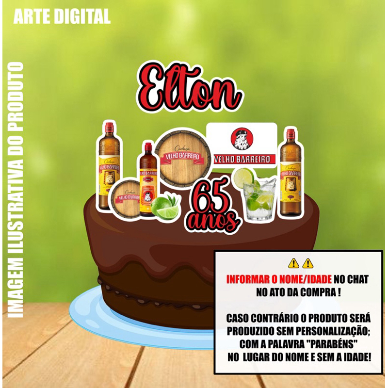 Topo de Bolo - Topper de Bolo Personalizado Aniversário Velho Barreiro