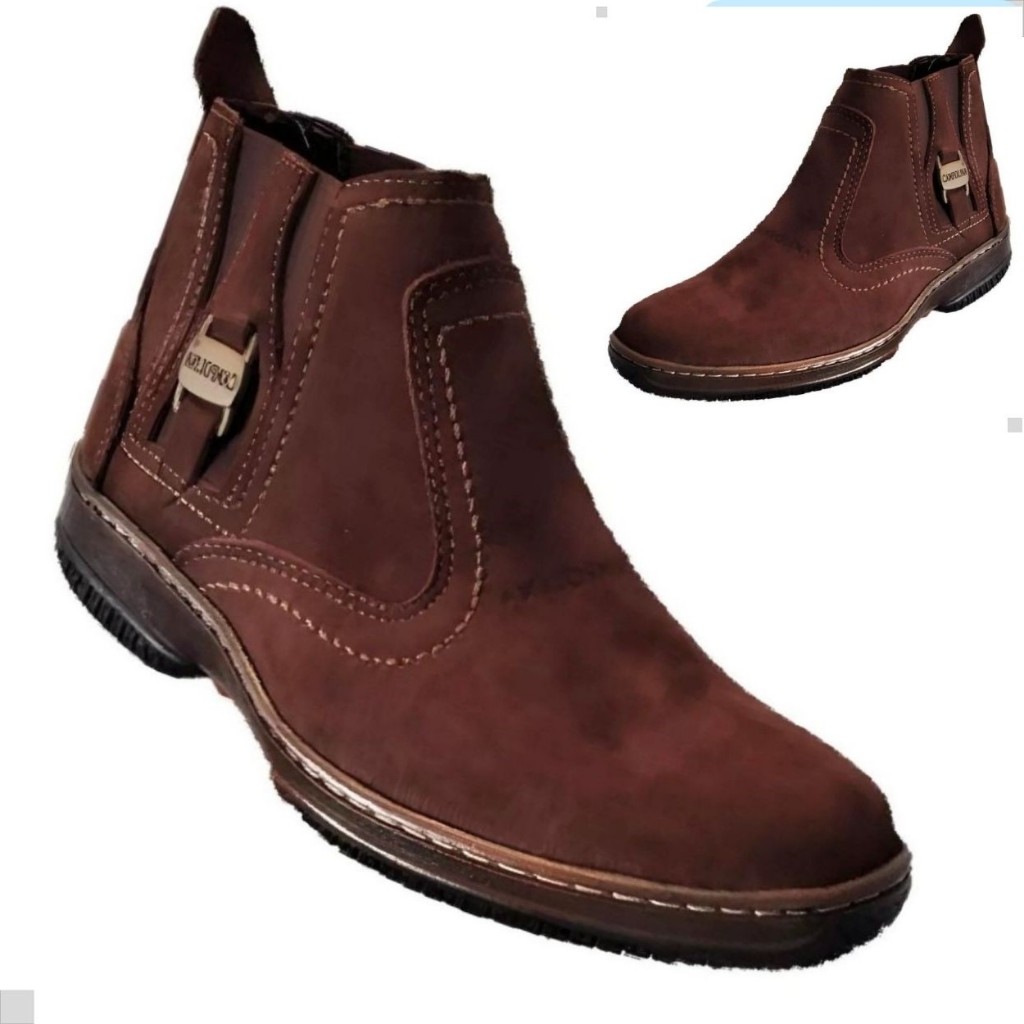 Bota Masculina Couro Legitimo Botina Linha Casual Agro Agropecuaria Agronegocio Vaquejad Rodeio 1020