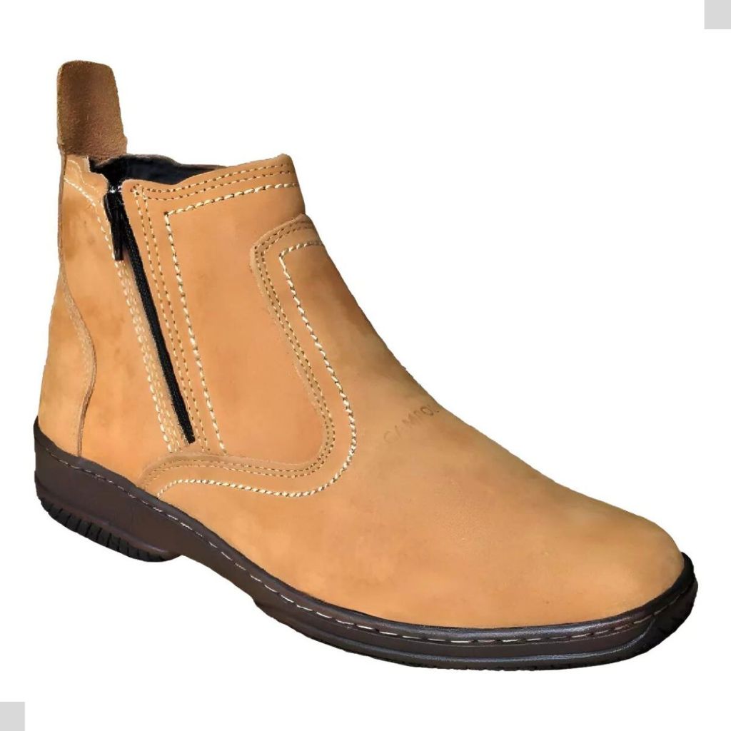 Bota Country Casual Social Masculina Cor Amarelo Castor Ziper Botina Cano Medio Curto Botinha 2220