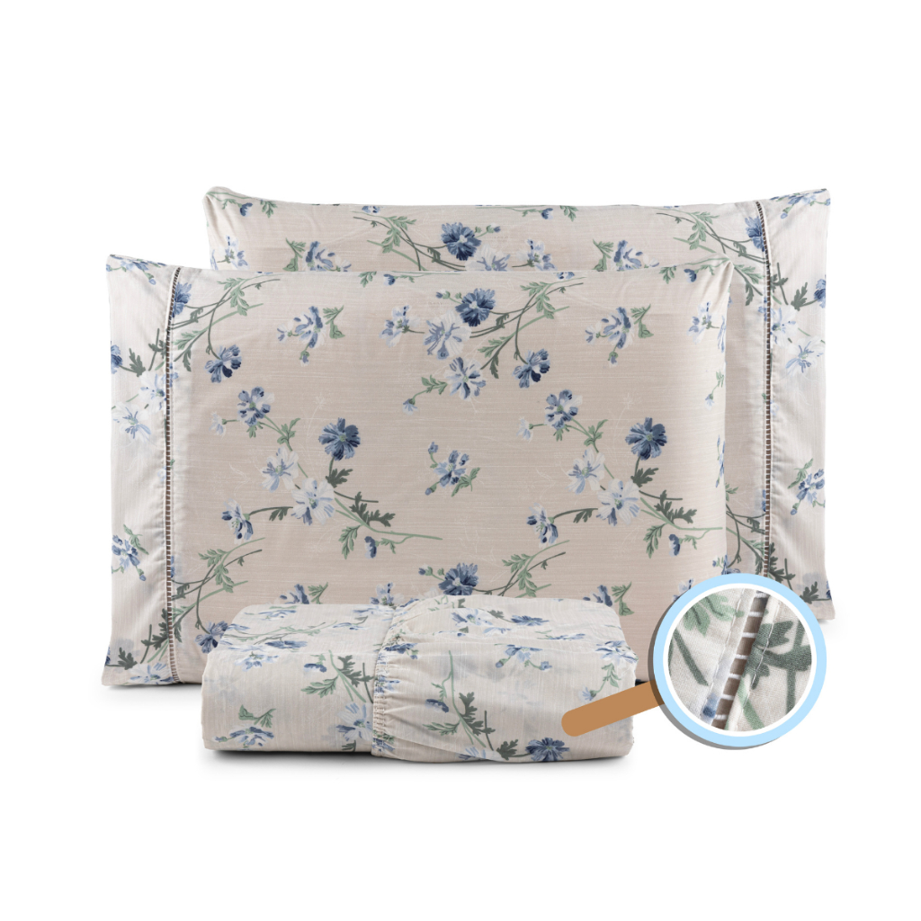 Jogo De Lençol 03 Peças Micropercal Estampado 400 Fios Cama Casal Queen Com Elástico