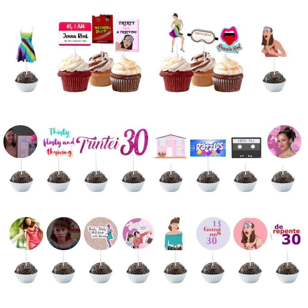 Tags Topper Aplique Docinho Cupcake salgadinhos Festa De Repente 30 com palito 24un em Oferta na Shopee