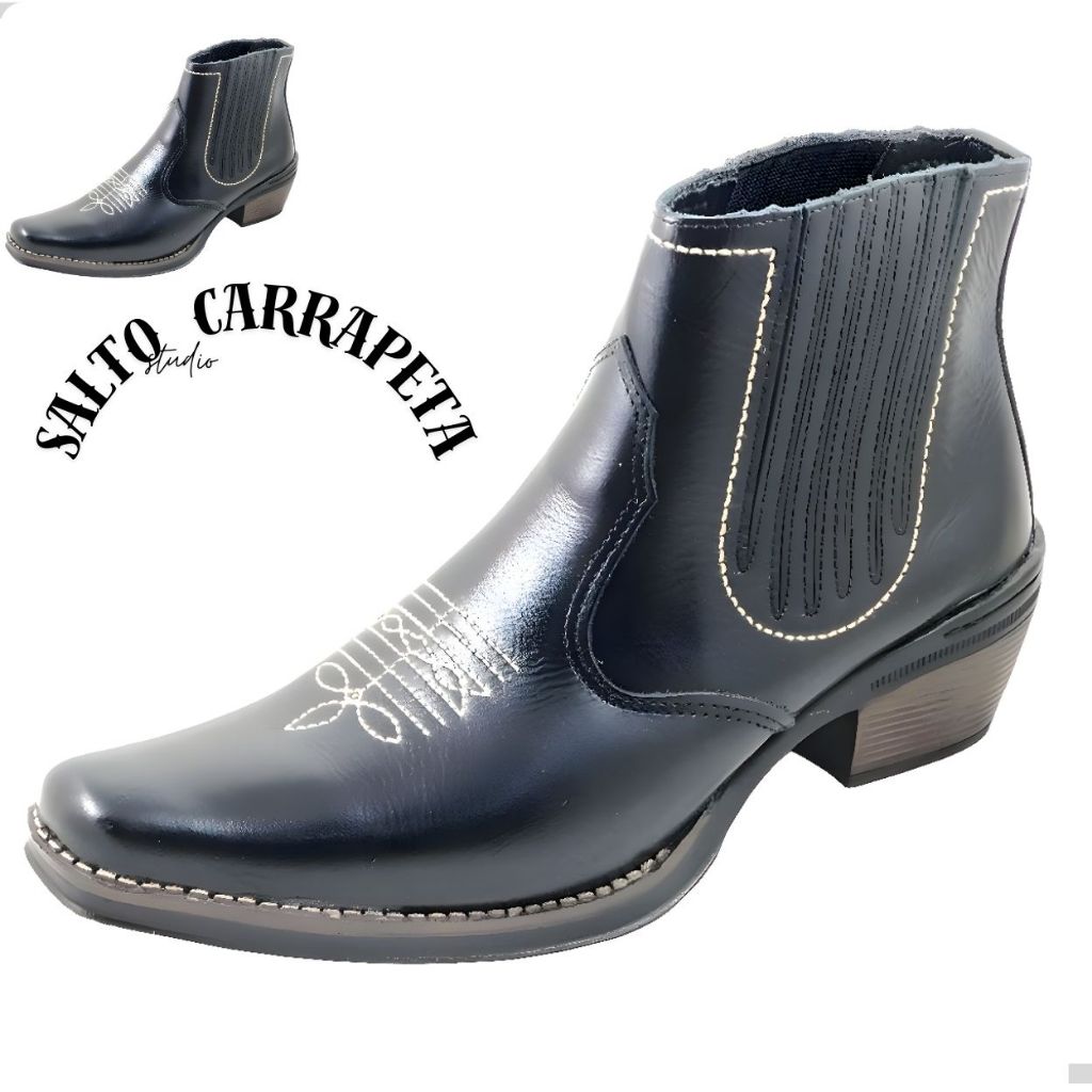 Botina Country Masculina Cor Preta Modelo 3331 Botina Vaquejada Cavalgada Rodeio Cowboy Sertanejo