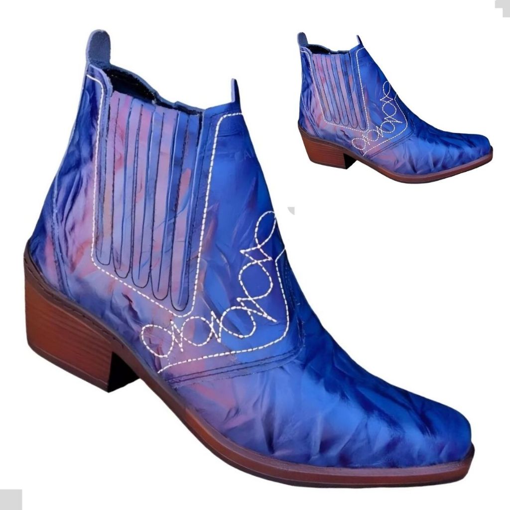 Bota Country Texana Cowboy Cor Azul Couro Legitimo Boi Vaquejada Rodeio Vaquejada Peão Botina 3736