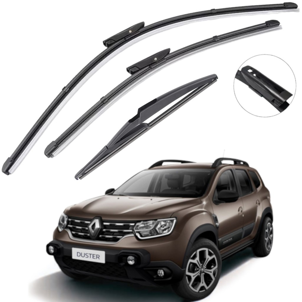 Kit Palhetas Limpador Parabrisa Chuva Silicone Para Renault Duster 2011 a 2025 Modelo Soft