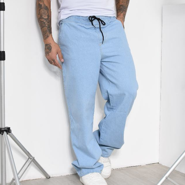 Calça Jeans Baggy Masculina Balão Moda Streetwear Style Cintura Cordão 100% Algodao