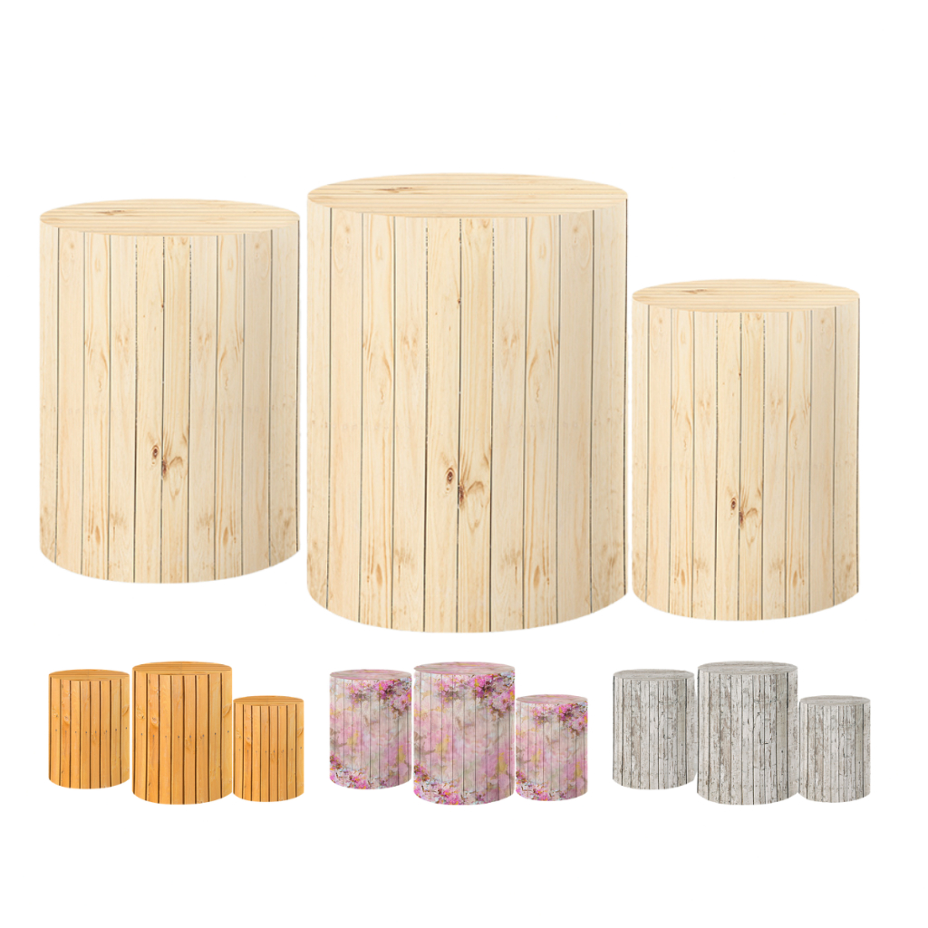 Trio de Capas Cilindros Festa Tecido Sublimado 3D Ripado Madeira em Oferta na Shopee