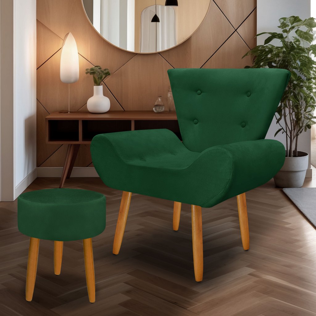 kit 1 Poltrona Decorativa Emília + puff decorativo Consultório Escritório