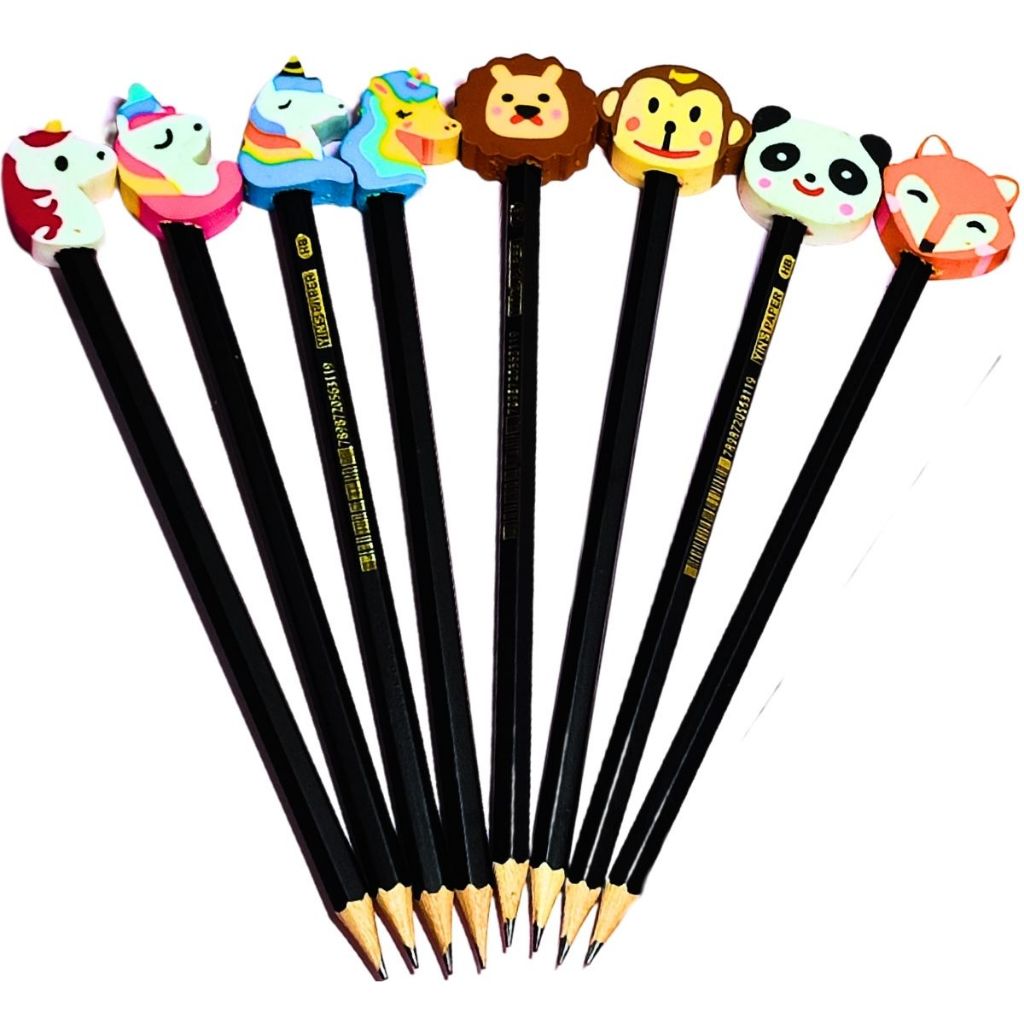 24 ou 12 Uns Lápis Preto Com Ponteira Borracha Emoji Animais e Unicornio - YINS PAPER em Oferta na Shopee