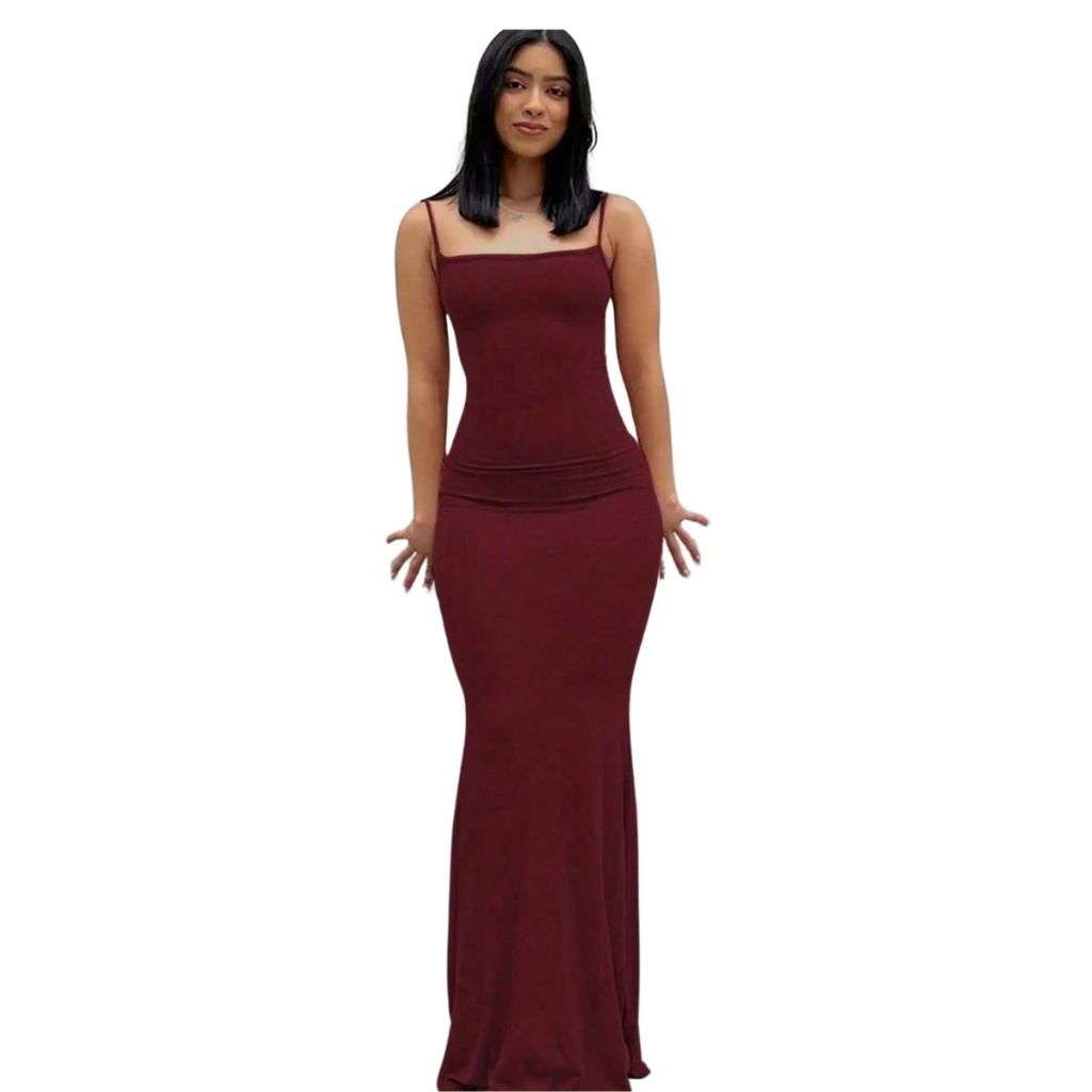 Vestido Feminino Tubinho Longo Alça Fina Coladinho Elegante Festa Moda Estiloso Casual Festa