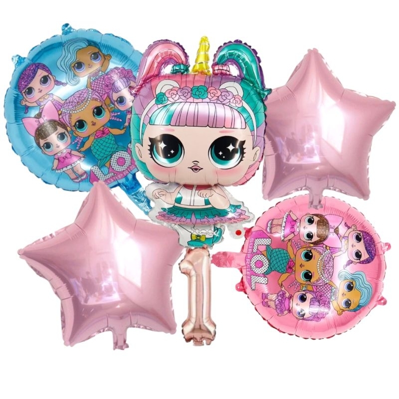 kit c/1/ 6 balões metalizado lol unicórnio corpo mede 50cm, redondo, estrela mede 45 cm, número mede 40 cm em Oferta na Shopee