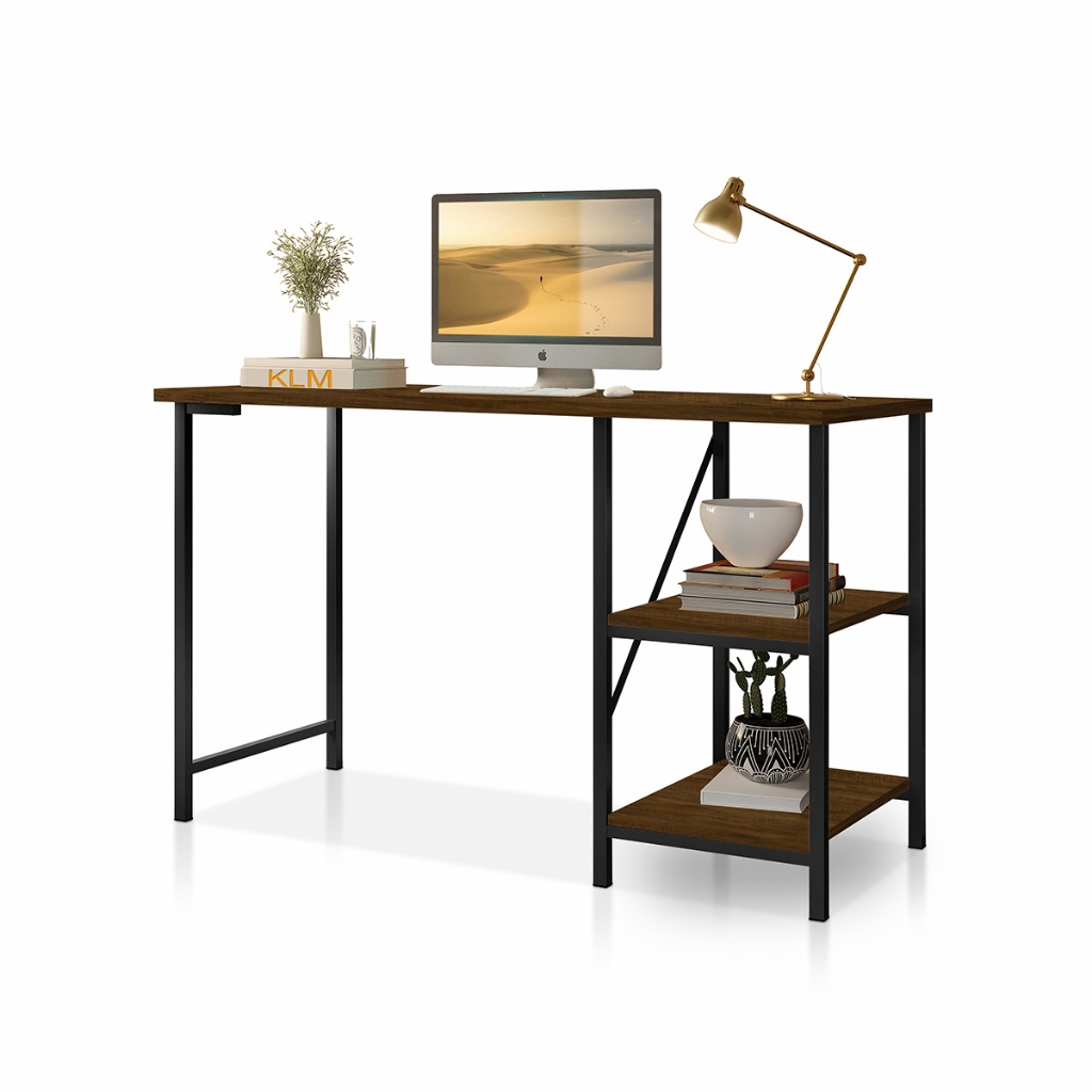 Mesa Escrivaninha Industrial Office MDF e Metal Star 120cm 2 Prateleiras KLM Móveis