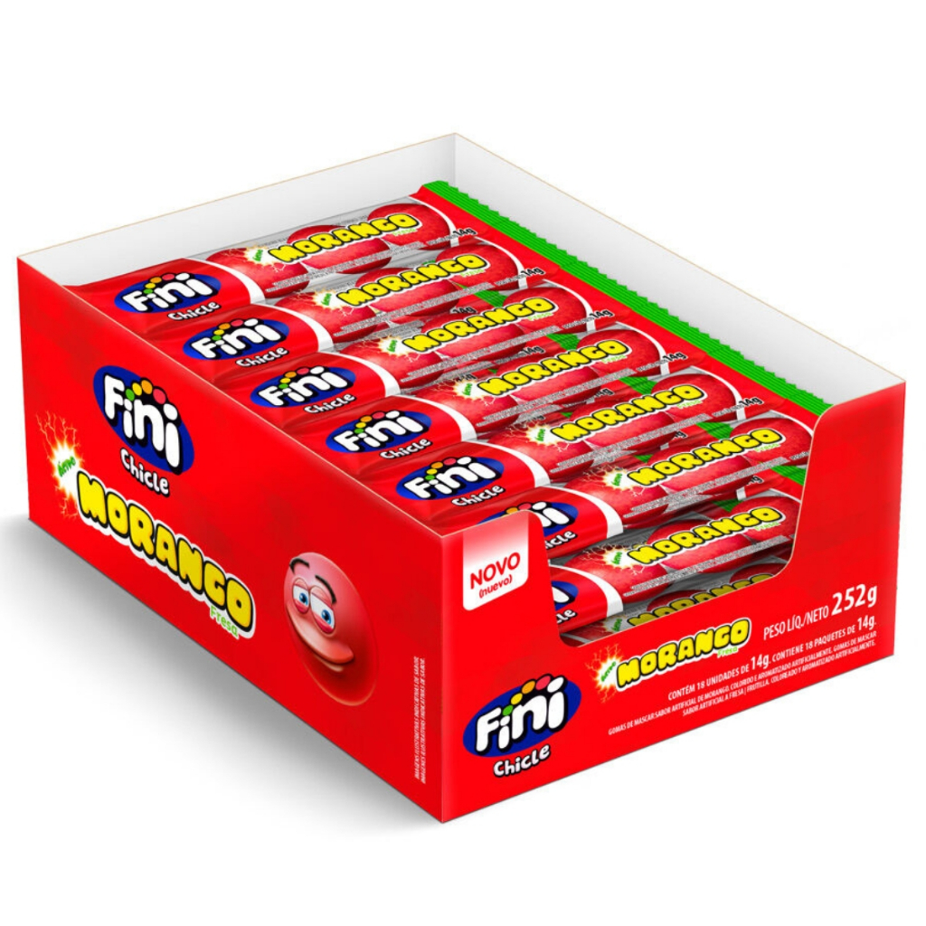 Bala Chicle Morango Azedinho 252g C/18 Unidades Fini em Oferta na Shopee