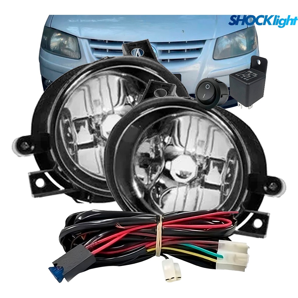Farol de Milha Gol G4 2006 2007 2008 Shocklight Lente de Vidro com Chicote Botão e Relé