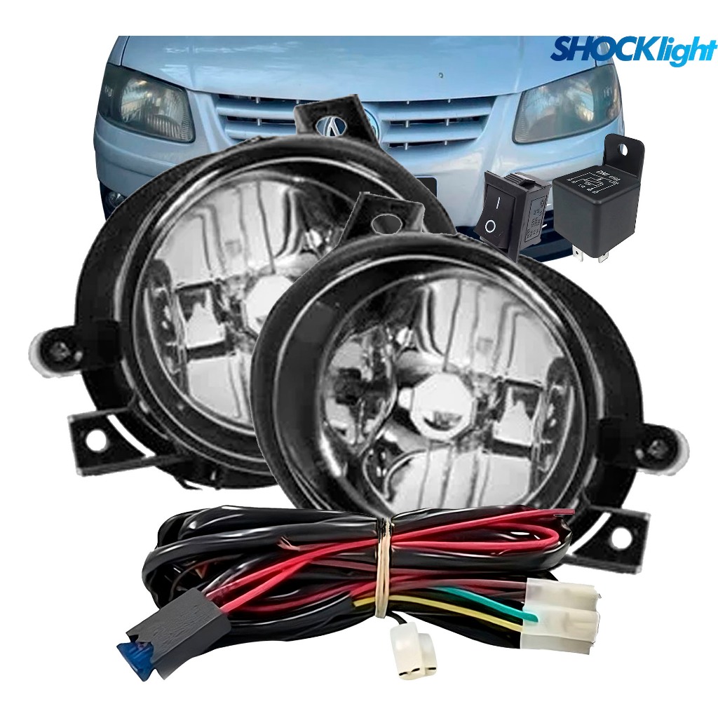 Farol de Milha Gol G4 2006 2007 2008 Gol Parati Shocklight Lente de Vidro com Chicote Botão e Relé