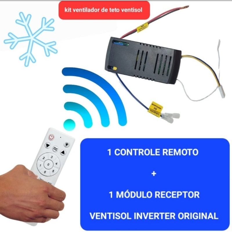 CONTROLE REMOTO + MÓDULO  RECEPTOR PARA VENTILADOR DE TETO VENTISOL INVERTER BIVOLT
