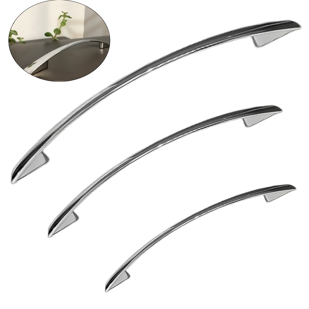 Puxador Curvo Tipo Meia Lua Para Móveis Armários Gaveta Metal Cromado Várias Medidas