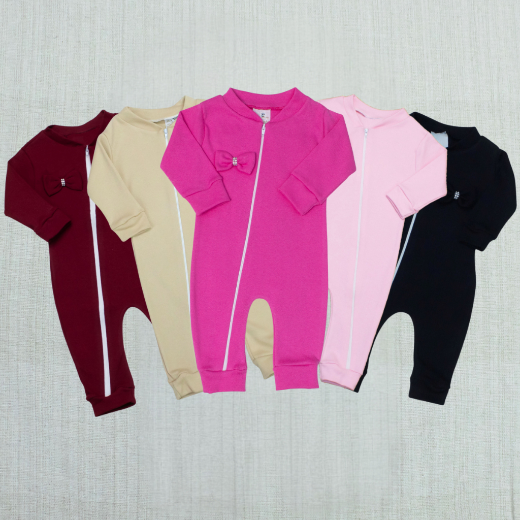 Macacão Bebê Menina Malha 100% Algodão Macacao Bebe com Zíper Lacinho Cores Macio e Antialérgico em Oferta na Shopee