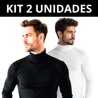 Kit com 2 Cacharrel Masculina Canelada Blusa de frio Manga Longa Suéter Gola Alta em Oferta na Shopee