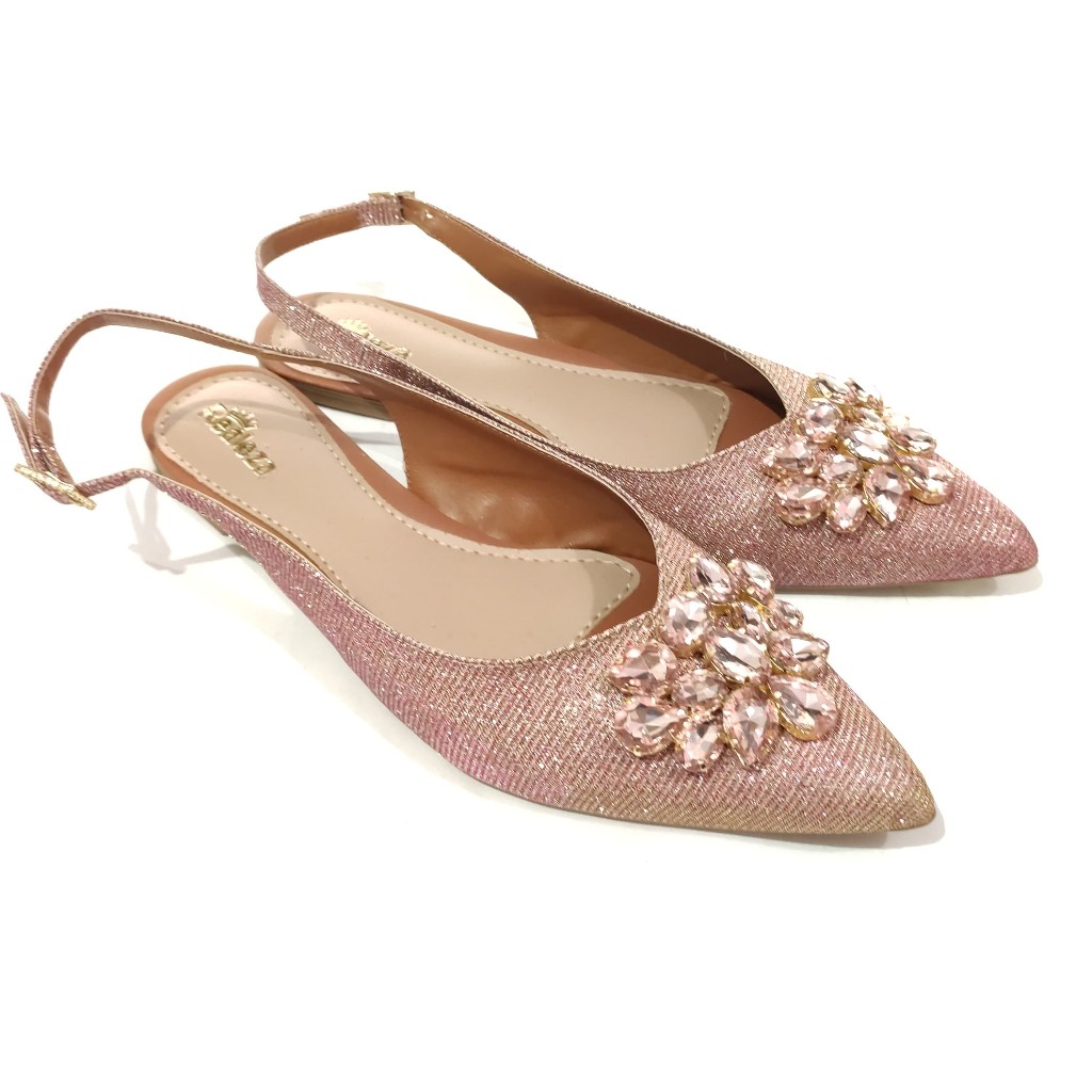 Mule Sapatilha Feminina Pedraria Gliter Rosa Nude Luxo Festa
