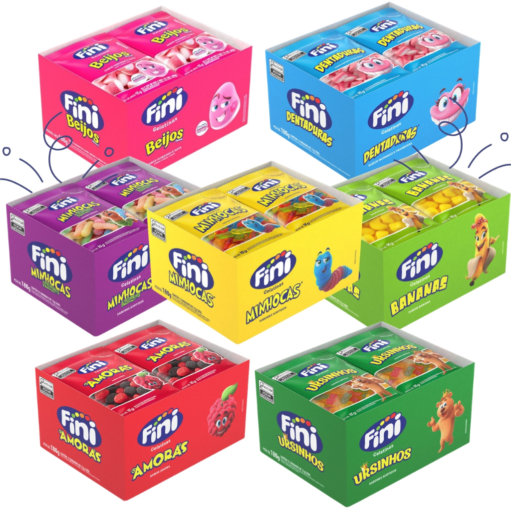 Kit C/7 Caixas Display Balas de Gelatinas Fini MINI Sabores Sortidos 12x15g em Oferta na Shopee