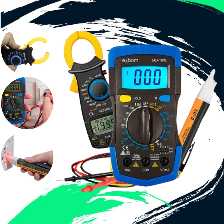 Kit Multimetro Digital Profissional Tela Lcd Iluminada + Alicate Amperimetro + Caneta Detectora De Energia