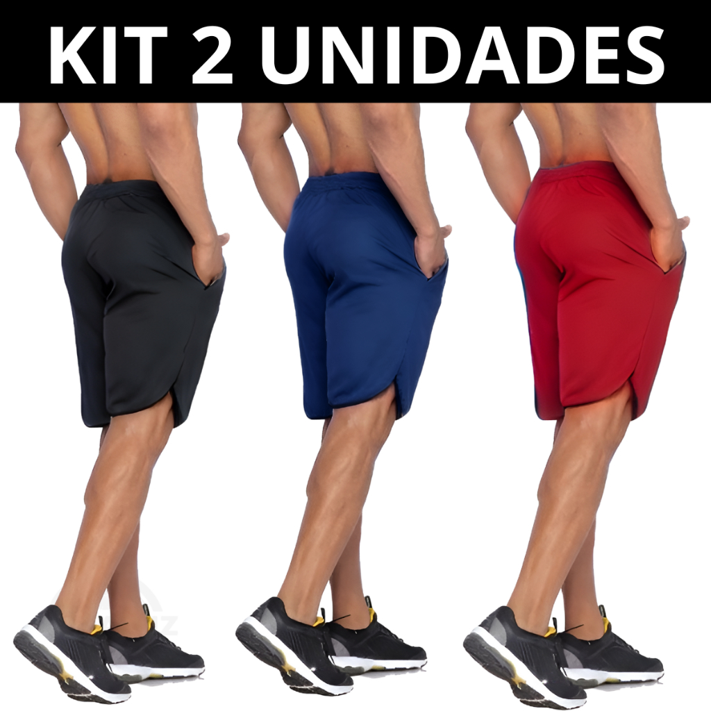 Kit Com 2 Bermudas Shorts Dry Fit Futebol Colorido Com Bolso Fitness Academia Atividade Fisica em Oferta na Shopee