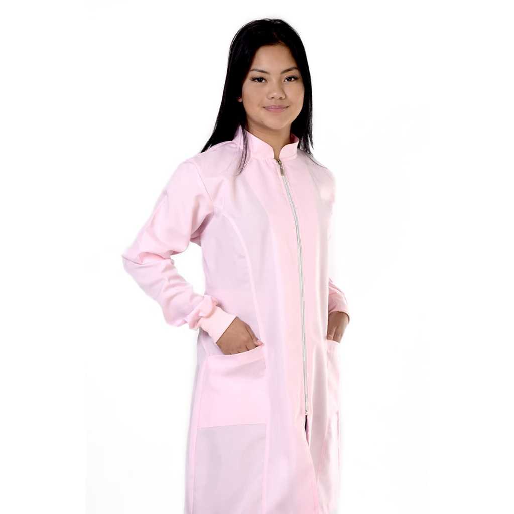 Jaleco Com Zíper Feminino Gabardine Gola Padre e Punho