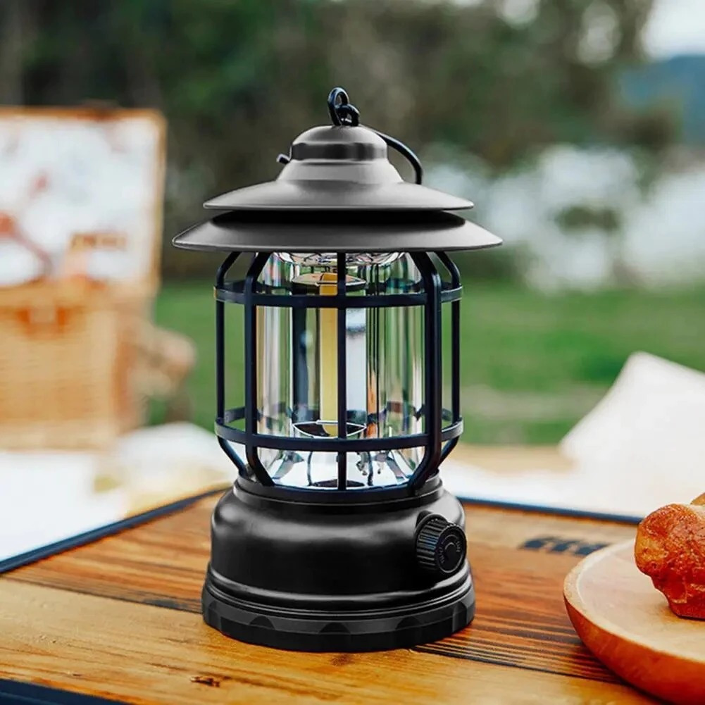Candieiro Retrô de LED Lampião Lamparina Luminária Portátil Recarregável Decoração Camping Acampamen