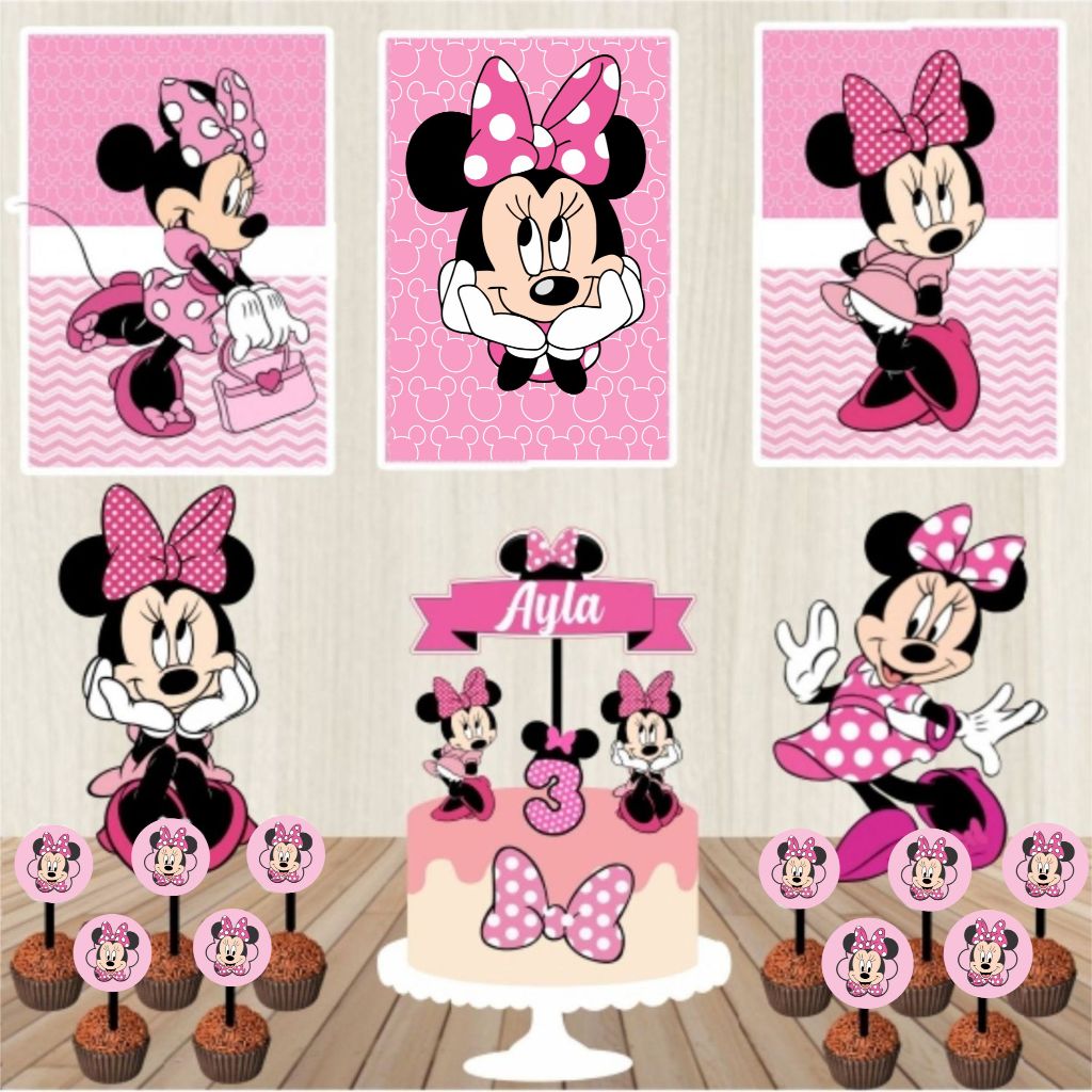 Kit só um bolinho Minnie Rosa - Fazemos todos os temas - personalizado com nome