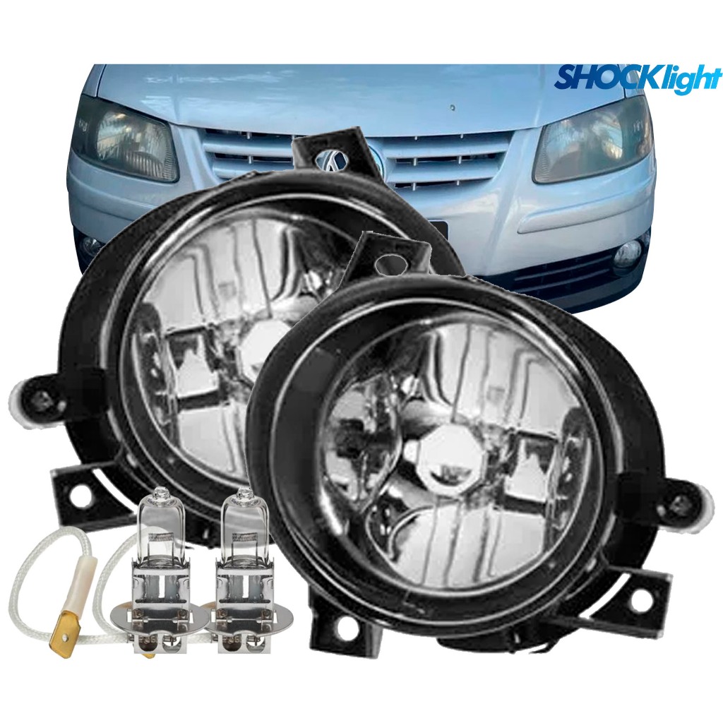 Farol Milha Gol G4 2006 2007 2008 Shocklight Lente de Vidro Chicote Botão Relé e Lâmpadas Halógenas