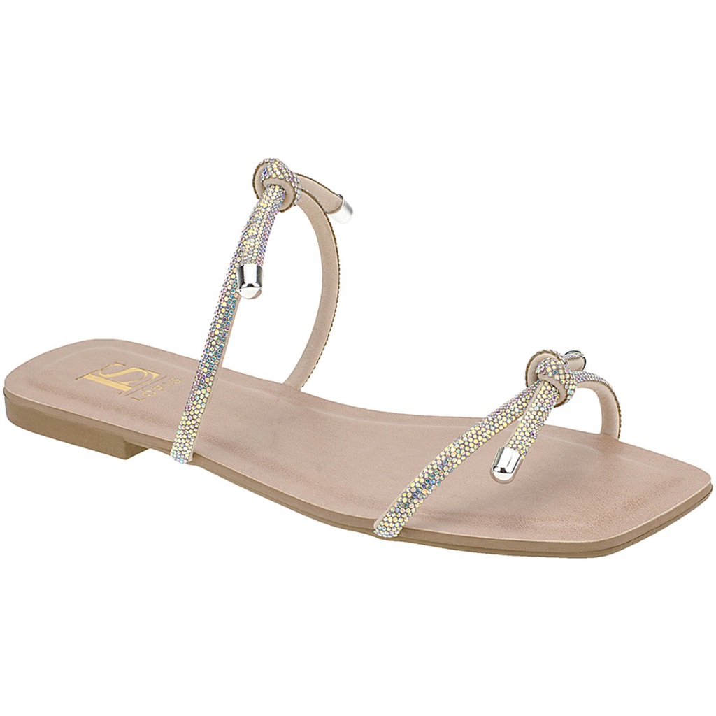 Rasteirinha Nó Tiras de Brilho Sandália Sola Baixa com Palmilha Confort Chinelo de Strass Pedraria 5040 em Oferta na Shopee