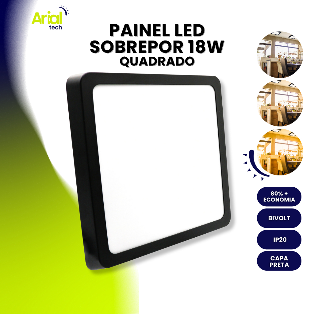 Painel Plafon Led 18w Sobrepor Quadrado Cor Preto Bivolt em Oferta na Shopee