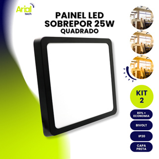 Kit 2 Painel Plafon Led 25w Sobrepor Quadrado Cor Preto Bivolt em Oferta na Shopee