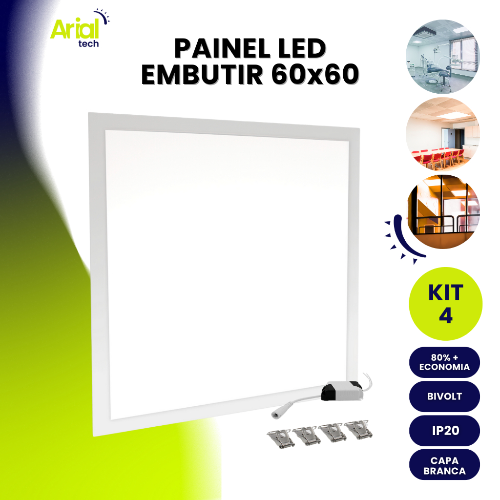 Kit 4 Plafon Embutir 60x60 Painel Led Slim 50w Quadrado Branco Frio Branco Neutro Branco Quente