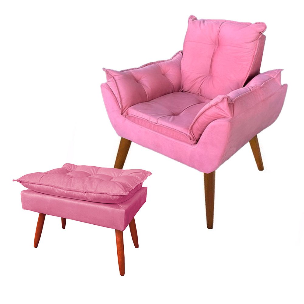 Poltrona Cadeira Opalla + Puff Pufe Pés Palito Decoração Para Clínica