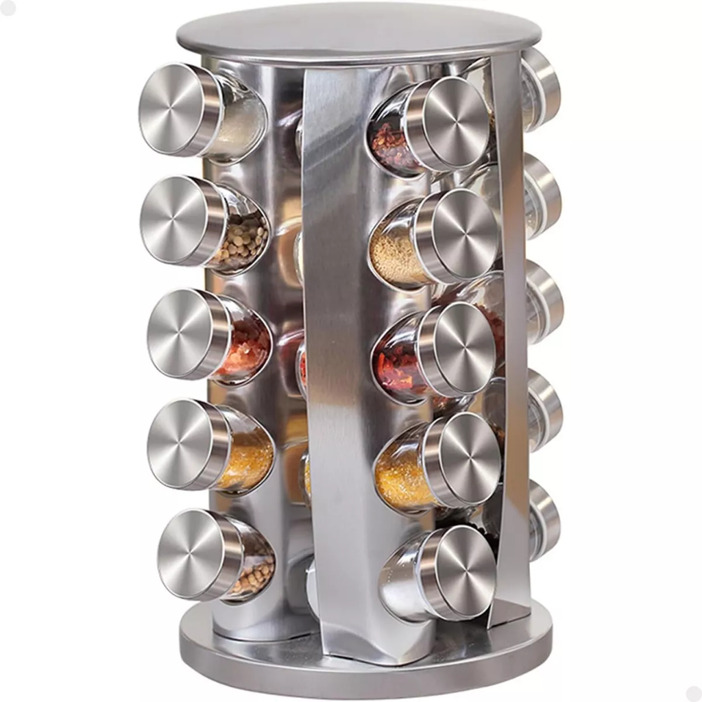 Rack Giratório Aço Inox Giratório 20 Potes Para Especiarias