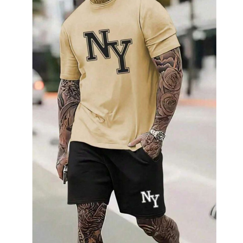 Camiseta + Bermuda NY GRANDE Lançamento Confortavel Básico Leve Primavera Verão Masculino