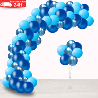 Kit 125 Balões Azul Escuro + Azul Claro + Azul Cromado - Bexiga Liso Metalizado Festas Aniversários em Oferta na Shopee