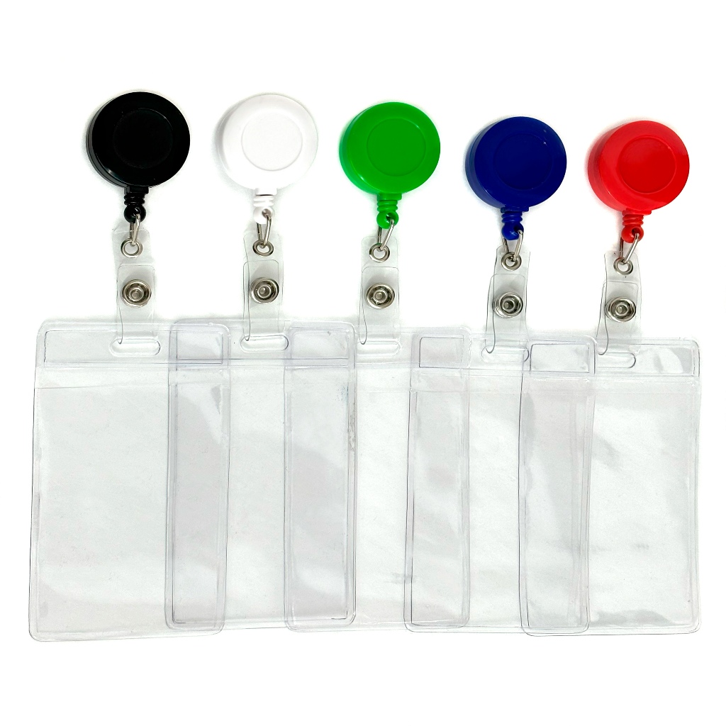 Roller Clips Cordão Retrátil ioiô +Bolsa  Porta Crachá p/Crachás e Cartões PVC Cristal 58x89mm