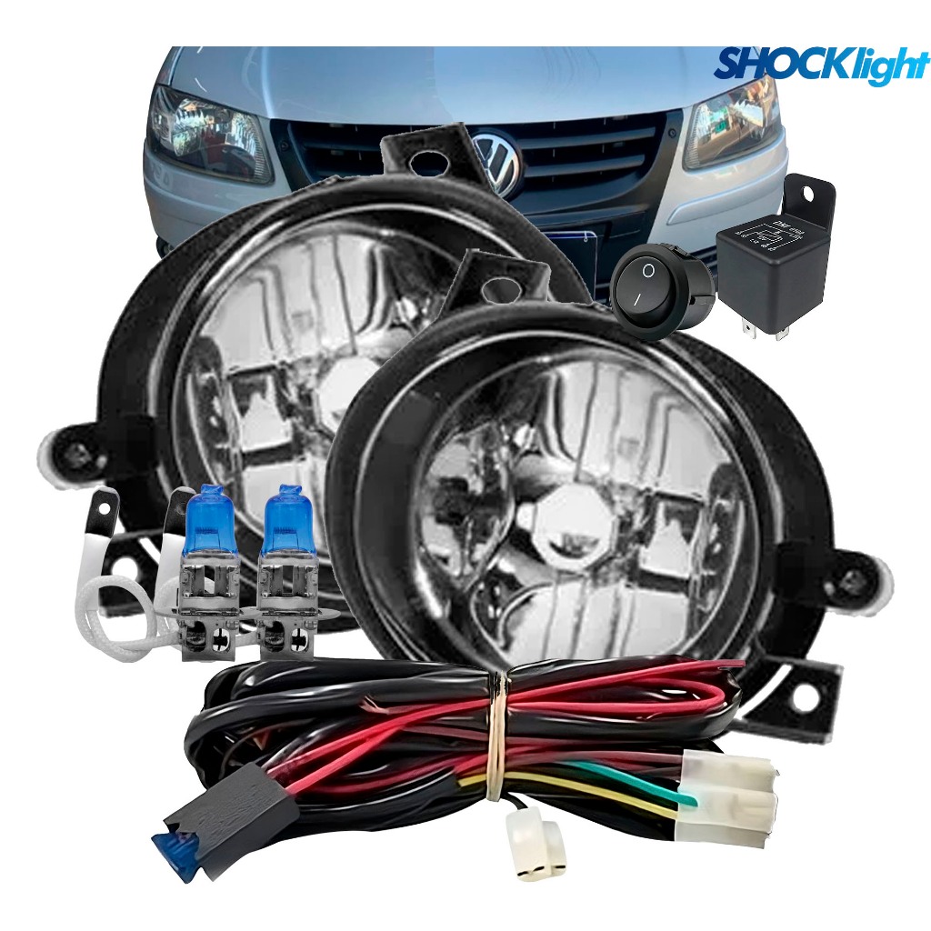 Farol de Milha Gol G4 2006 2007 2008 Parati Saveiro Fox Polo Shocklight Lâmpadas Chicote e Botão