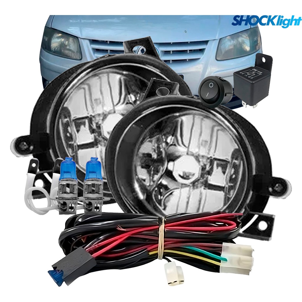 Farol Milha Parati G4 2006 2007 2008 Gol Saveiro Fox Polo com Lâmpadas Super Brancas Chicote e Botão