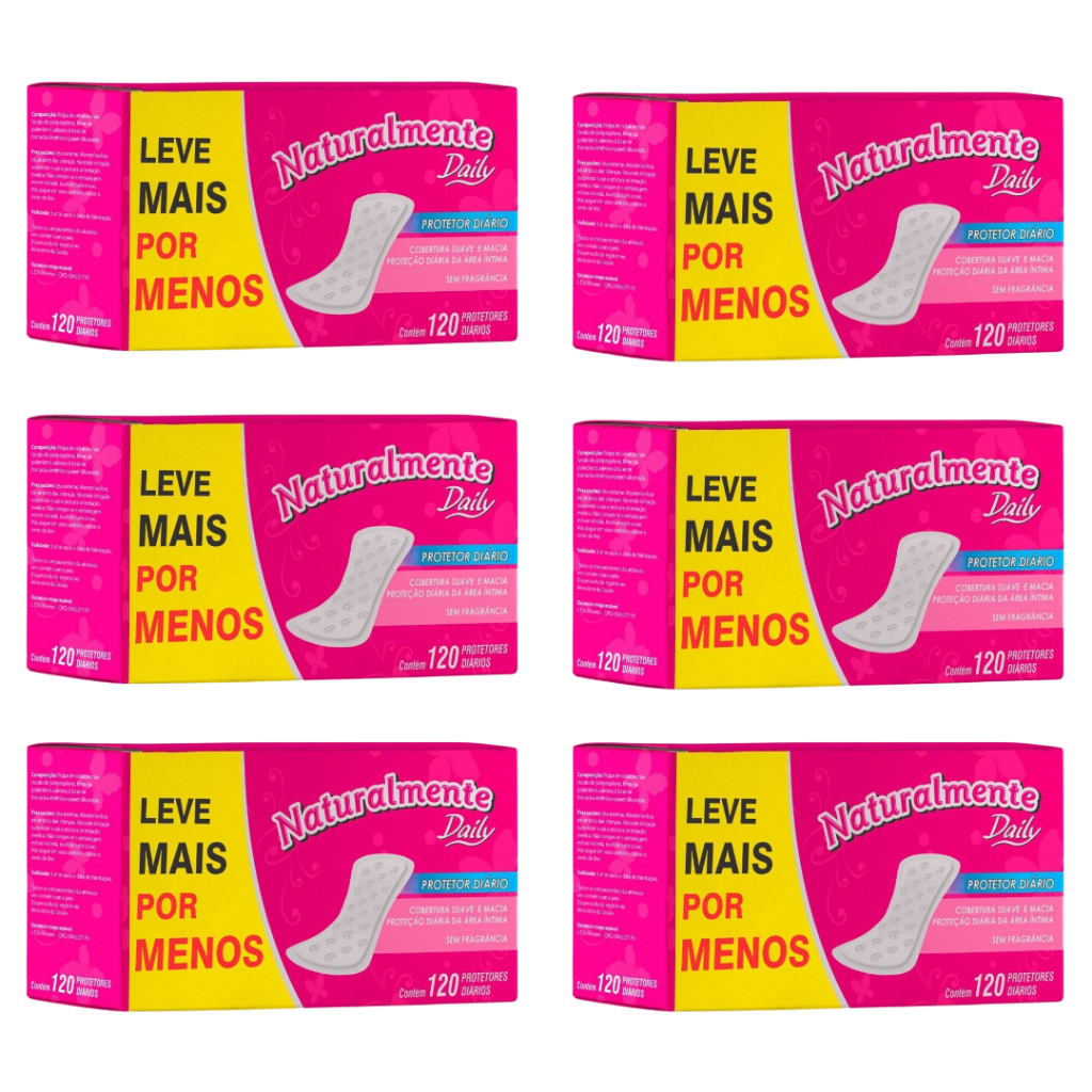 Absorvente Protetor Diário Kit 6 Pacotes Naturalmente Daily 720 Unidades Conforto e Qualidade em Oferta na Shopee