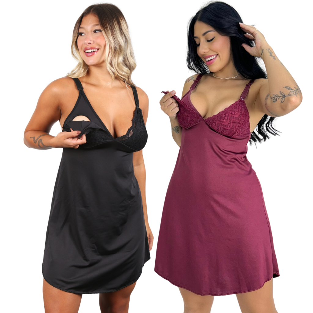 Kit 2 Camisola Amamentação Abre Fácil Gestante Grávida Pijama Conforto Pós Parto Maternidade Microfibra