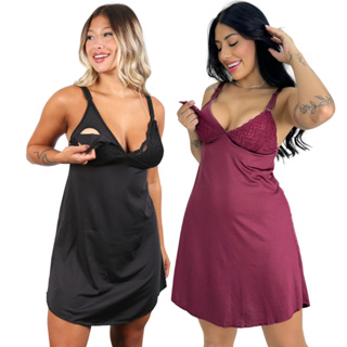 Kit 2 Camisola Amamentação Abre Fácil Gestante Grávida Pijama Conforto Pós Parto Maternidade Microfibra em Oferta na Shopee