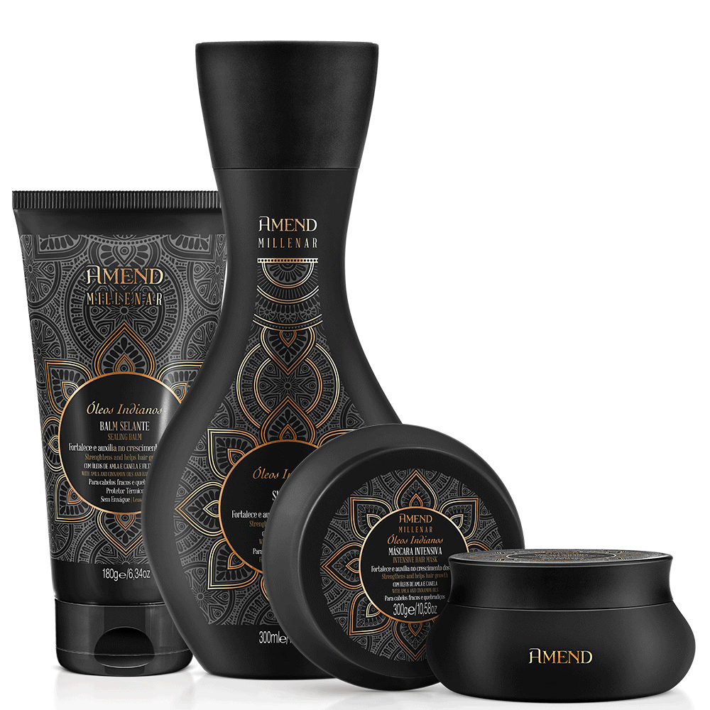Amend Kit Millenar Óleos Indianos Shampoo 300ml + Mascara 300g + Balm 180g em Oferta na Shopee
