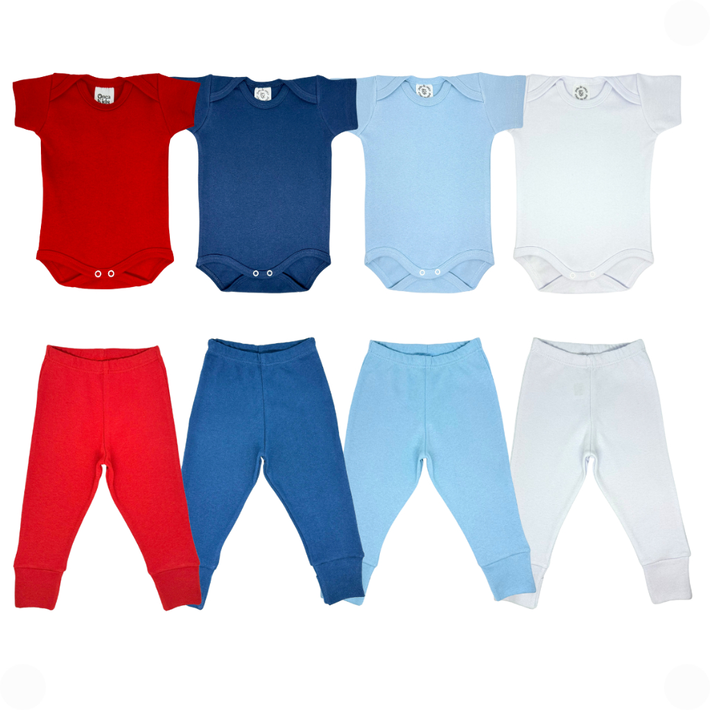 Kit 8 Peças Bebê Body Manga Curta Mijão Vira Pé Infantil Enxoval Roupinha 100% Algodão Menina Menino