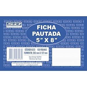 Ficha Pautada - Embalagem com 100 Unidades offset 150gr - Tamanho 4x6 5x8 e 6x9 Fichas Pautadas