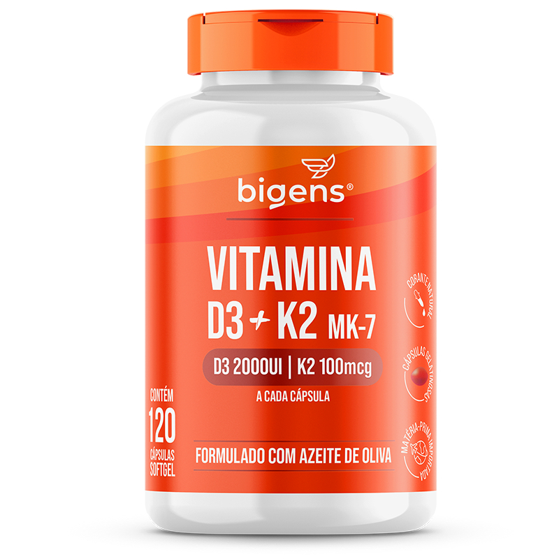 BIGENS VITAMINA D3 2000UI + K2 MK7 100MCG ÓLEO DE OLIVA 120 CAPS BIOGENS em Oferta na Shopee